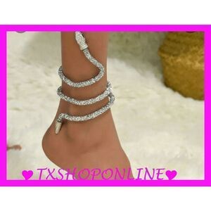 Silvery Acrylic Rhinestone Bendable Snake Anklet